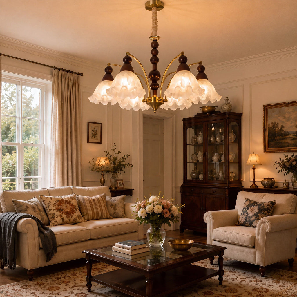 6-Light White Glass Chandelier | Adjustable E27 Ceiling Lamp