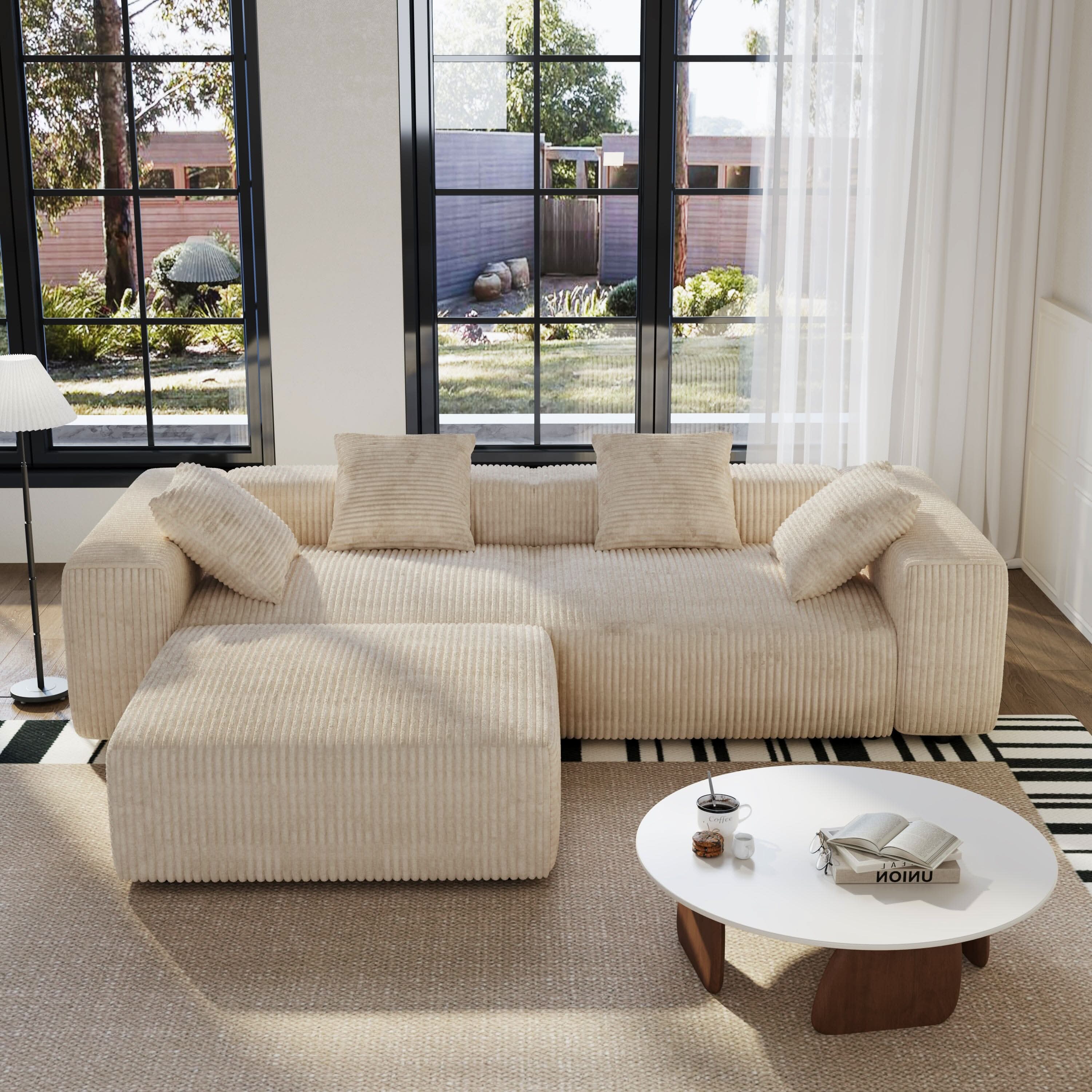 Cottonfy Corduroy Modular Wide Seat Chaise Sofa Block