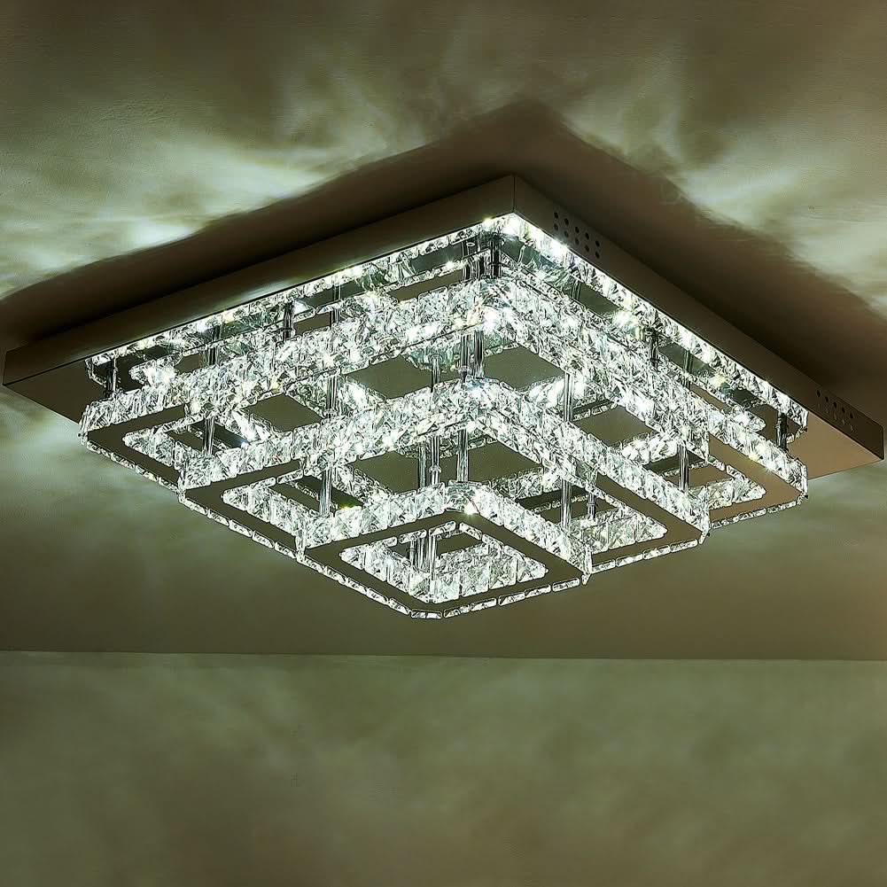 96w LED Ceiling Light 70 x 70 cm Square 3 Tier Crystal Chandelier