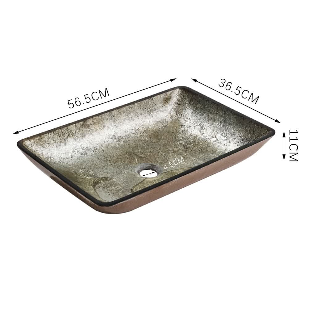 Golden/Blue Tempered Glass Bathroom Art Design Sink