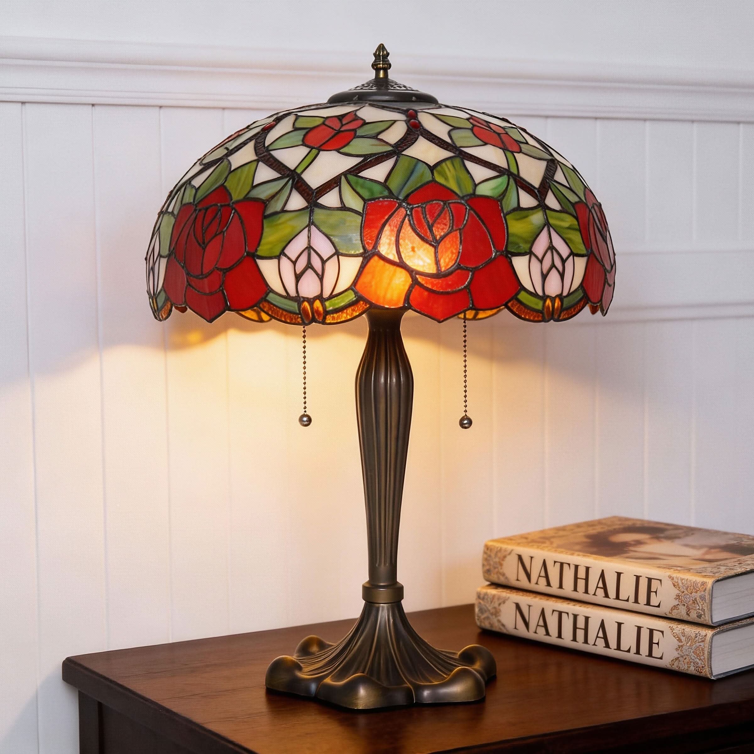 Lightsin Tiffany Table Lamp | Handcrafted Stained Glass Rose Series