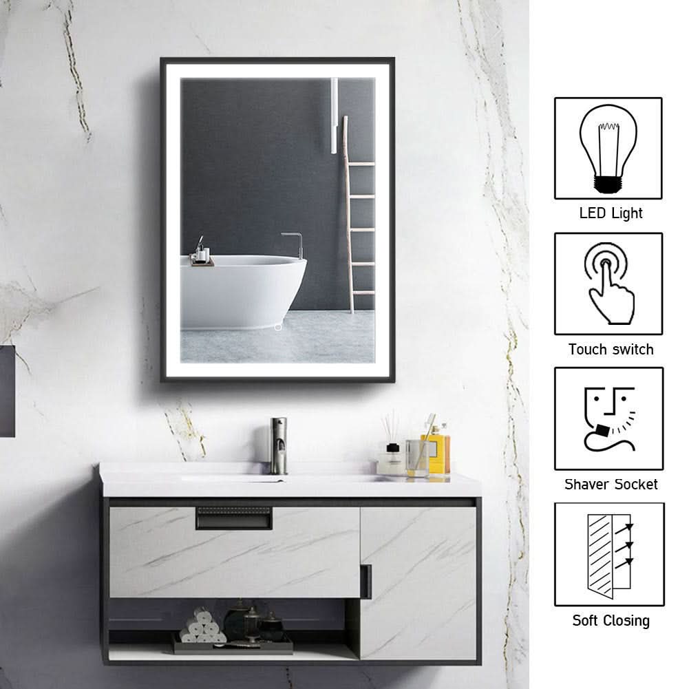 70cm Height LED Light Mirror Cabinet Single Door with Demister Film IP44 Frame
