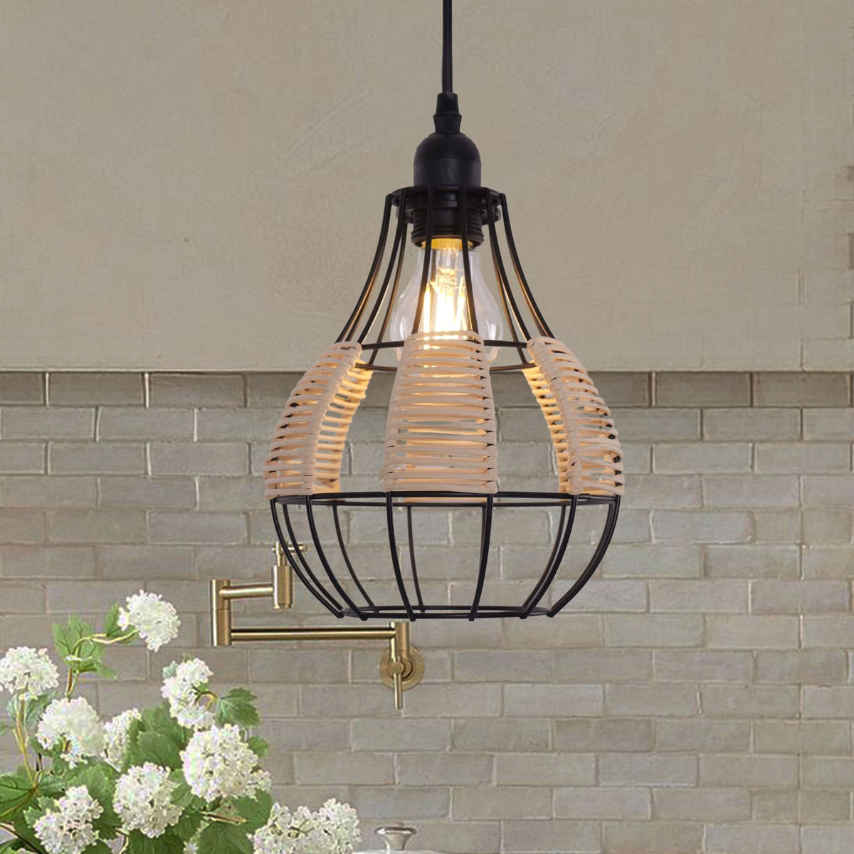 ‍Lightsin Basketweave Rattan Pendant Light for Cozy Earthy Elegance (100% off)