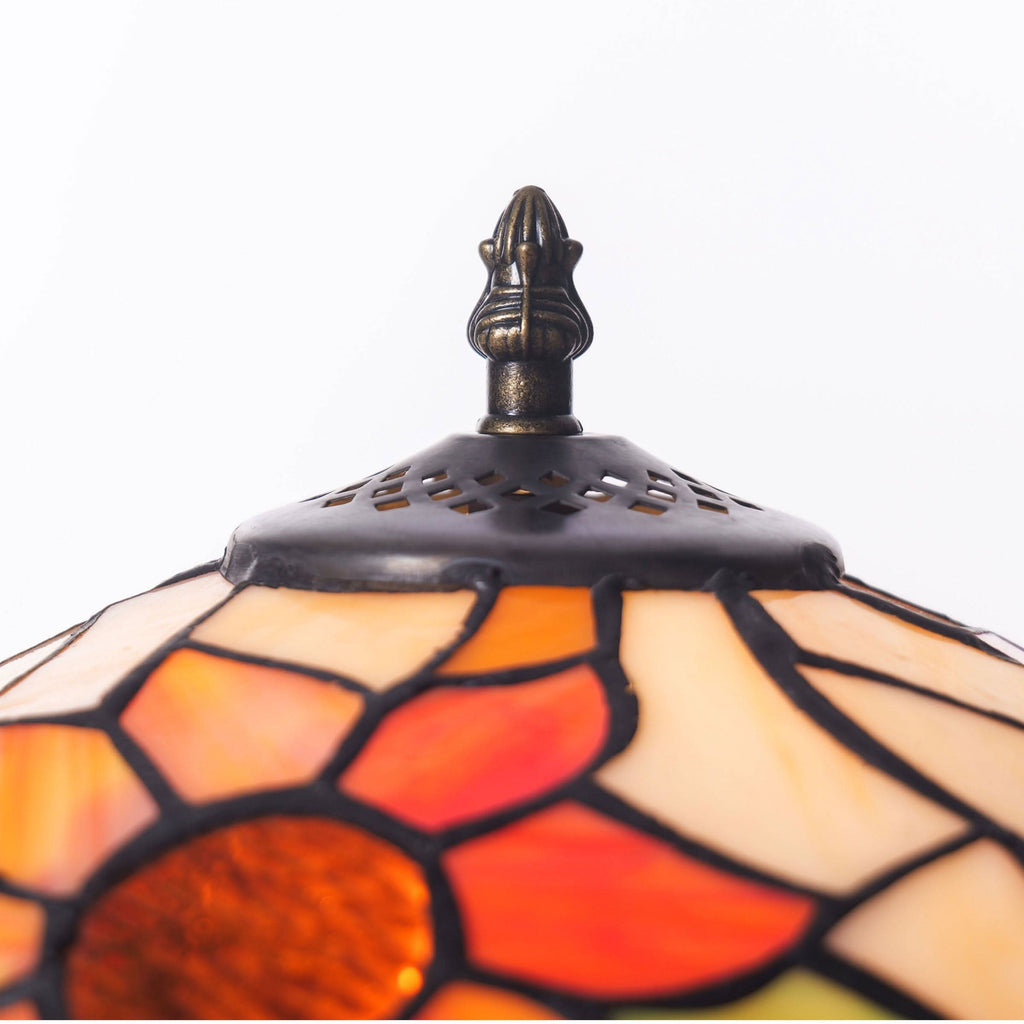 Lightsin Tiffany Table Lamp | Handcrafted Stained Glass Floral Petals Series White and Green