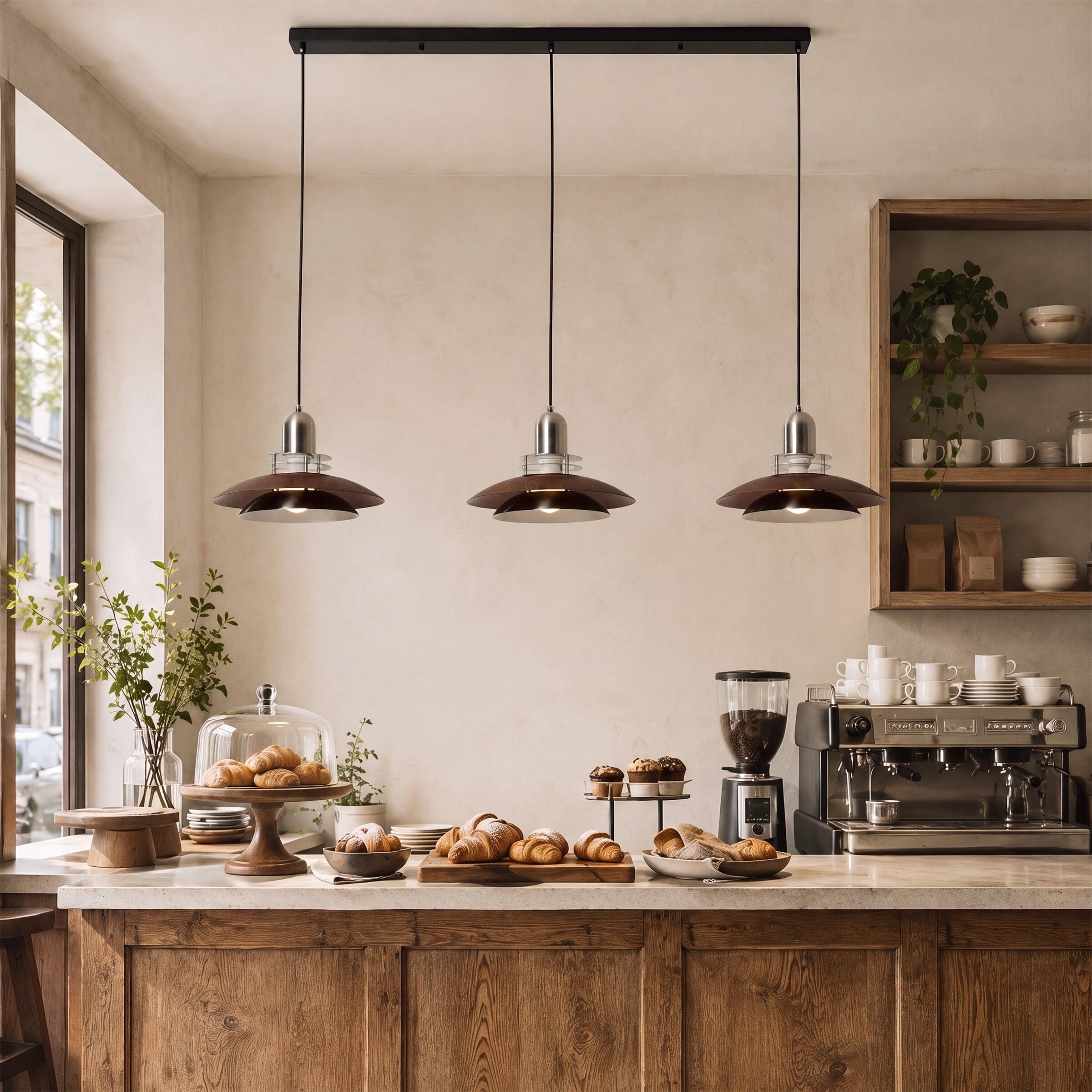 3-Light Walnut Iron Pendant Light | Adjustable E27 Ceiling Lamp