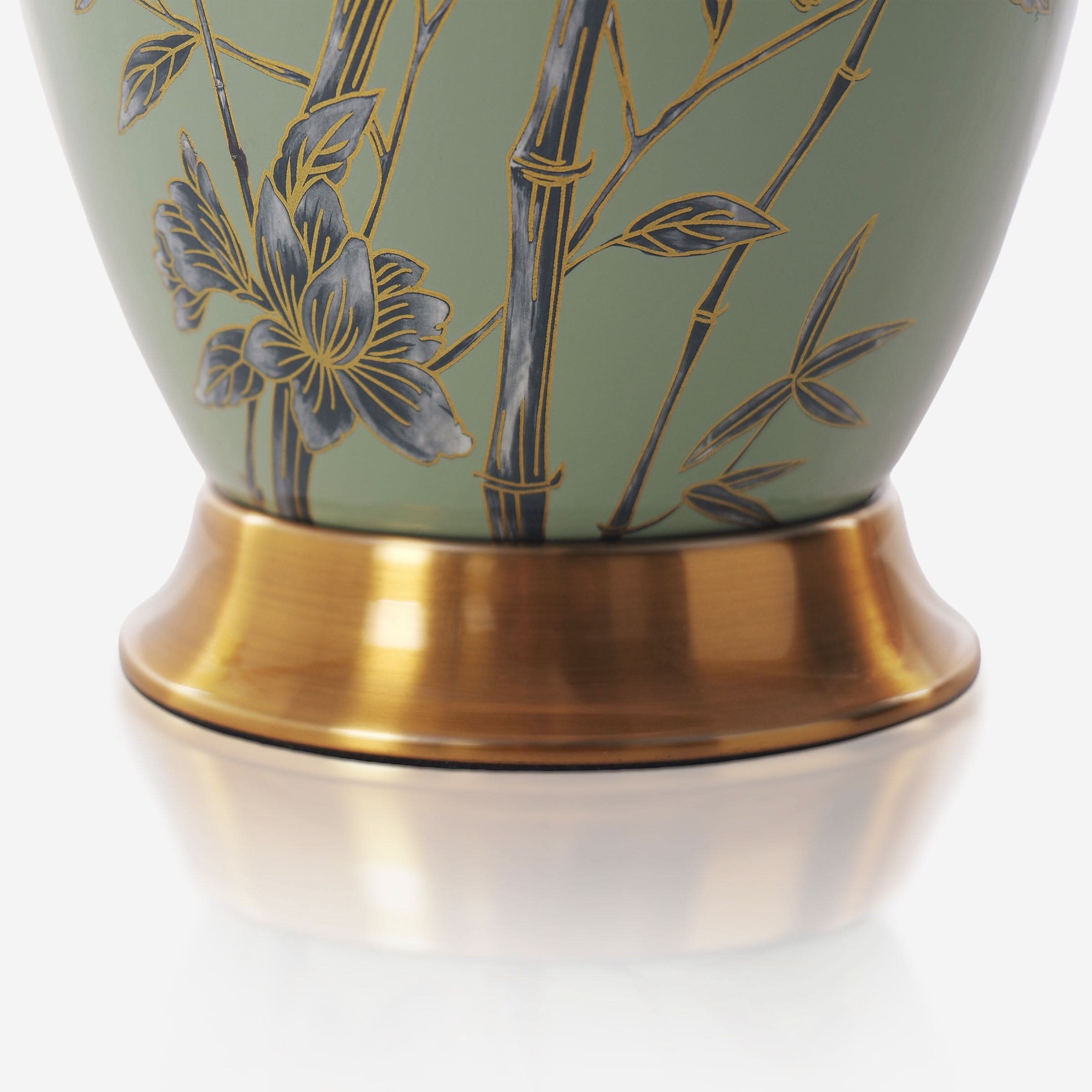 Lightsin Green Bamboo & Bird Ceramic Table Lamp with Seamless Dimming