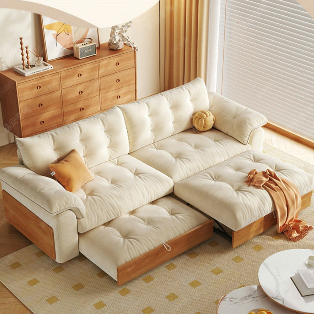 Cottonfy Solid Wood Folding Sofa Bed with Sleeper Chaise