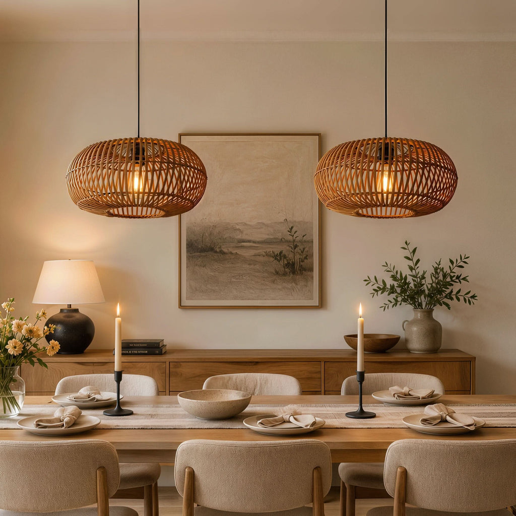 Lightsin Natural Bamboo Woven Round Pendant Light for Warm Interiors