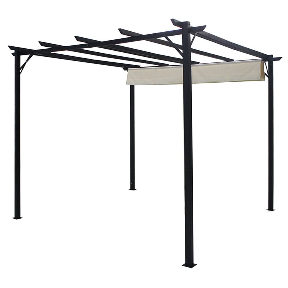 9ft Square Pergola with Outdoor Horizontal Pulling White Canopy