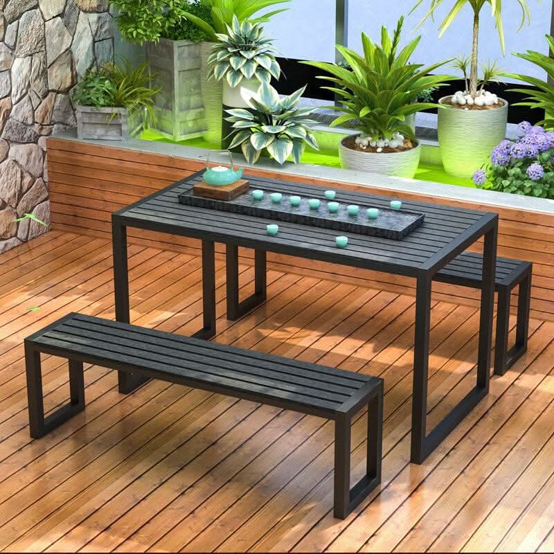 6 - Person 150cm Long Iron Outdoor Dining Set Garden Table and Bench