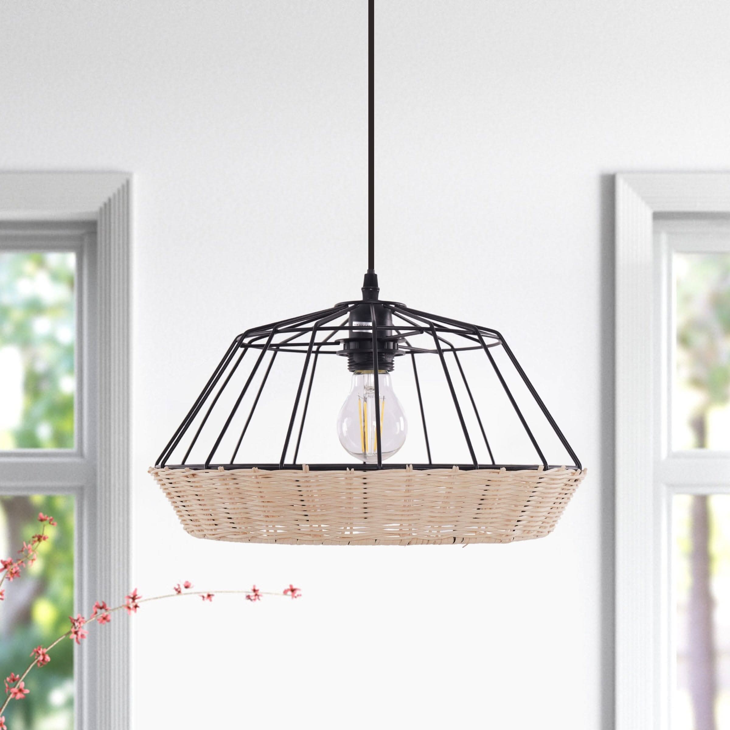 Glyph-Lightsin Rustic Iron Woven Rattan Pendant Light for Dining Room, Reading Corner & Bedroom