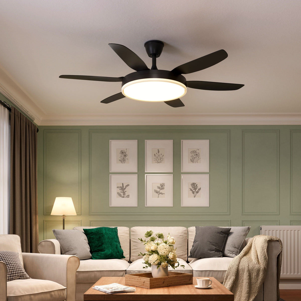 Lightsin Modern Black 57inch LED Ceiling Fan with Remote Control