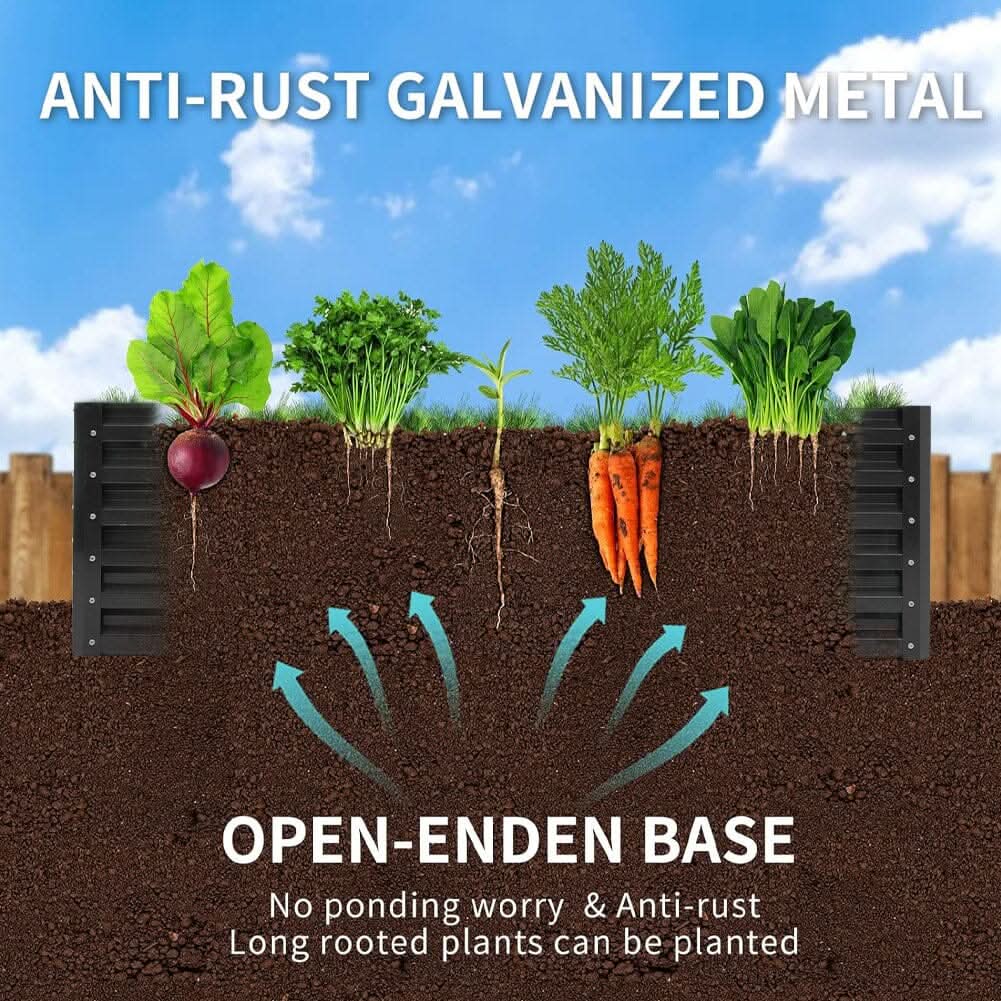 180×90×57cm Charcoal Black Rectangular Raised Garden Bed in Galvanized Steel