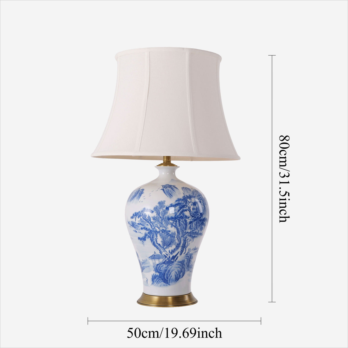 Lightsin Classic Ceramic Desk Lamp Blue and White with Fabric Shade