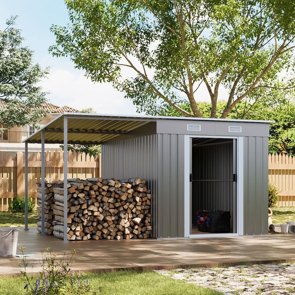 5.5x3.5 ft/ 5.5x5.5 ft/ 5.5x7.5 ft/ 5.5x9 ft Metal Pent Roof Outdoor  Storage Shed with Lean-to