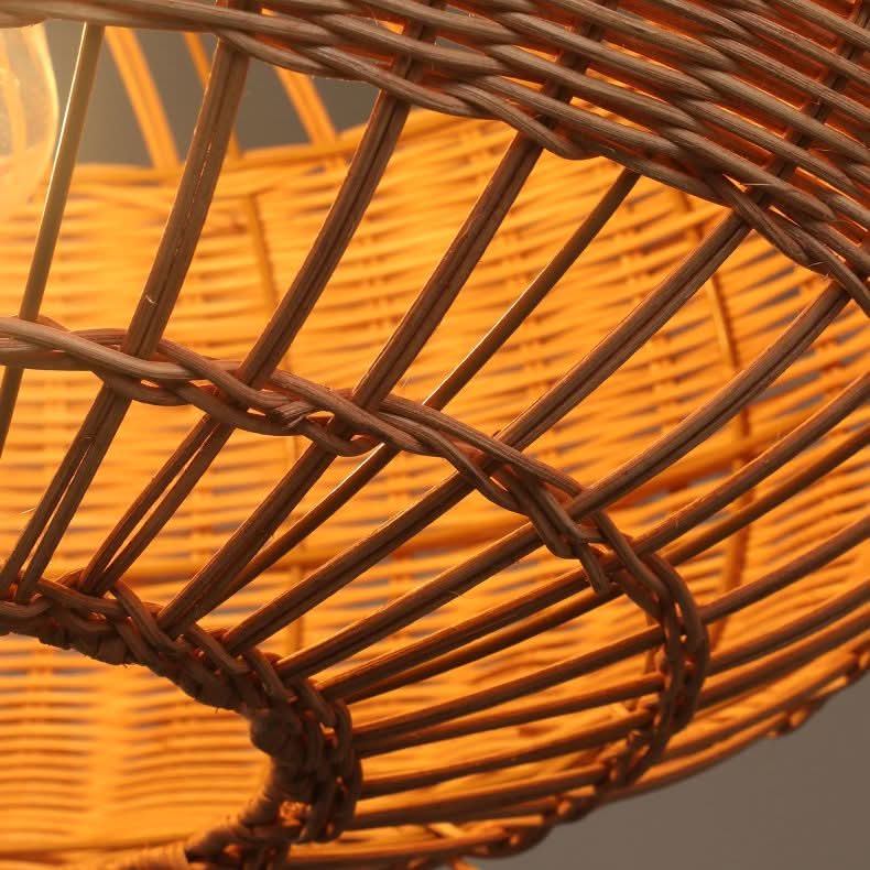 Lightsin Handcrafted Rattan Pendant Light in Flat Round Basket Shape