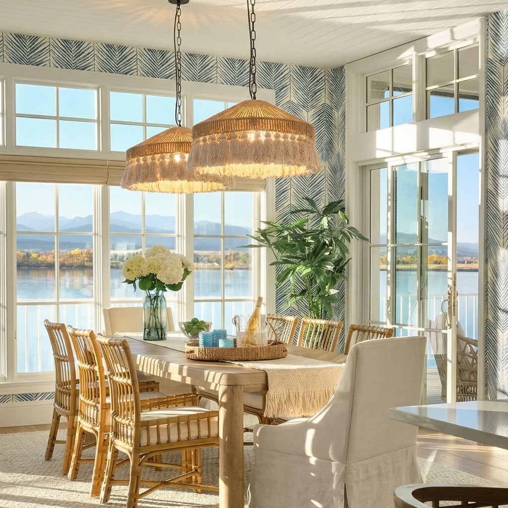 Lightsin Boho Handcrafted Woven Pendant Light with Tassels for Dining Room & Living Room