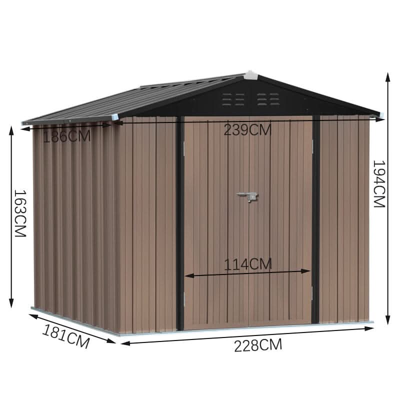 4 x6/ 5 x3 /6 x8 ft Metal Classic Lockable Tool Storage Bike Shed Brown Shed