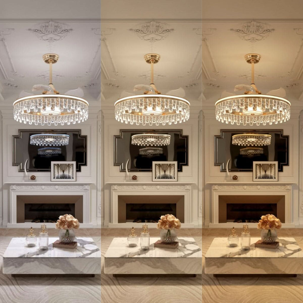Lightsin 60cm Modern Gold Crystal Ceiling Fan with Light
