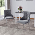 Grey Velvet Tufted Dining Chair with Cushion