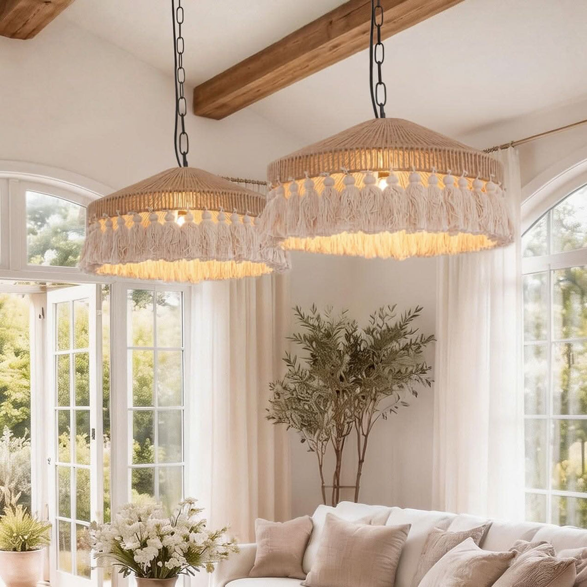 Lightsin Boho Handcrafted Woven Pendant Light with Tassels for Dining Room & Living Room