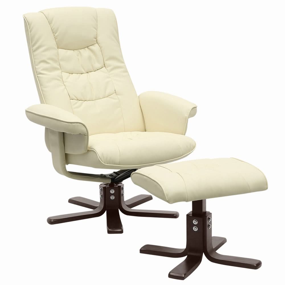 3ft Swivel Recliner Chair Armchair PU Leather with Footstool