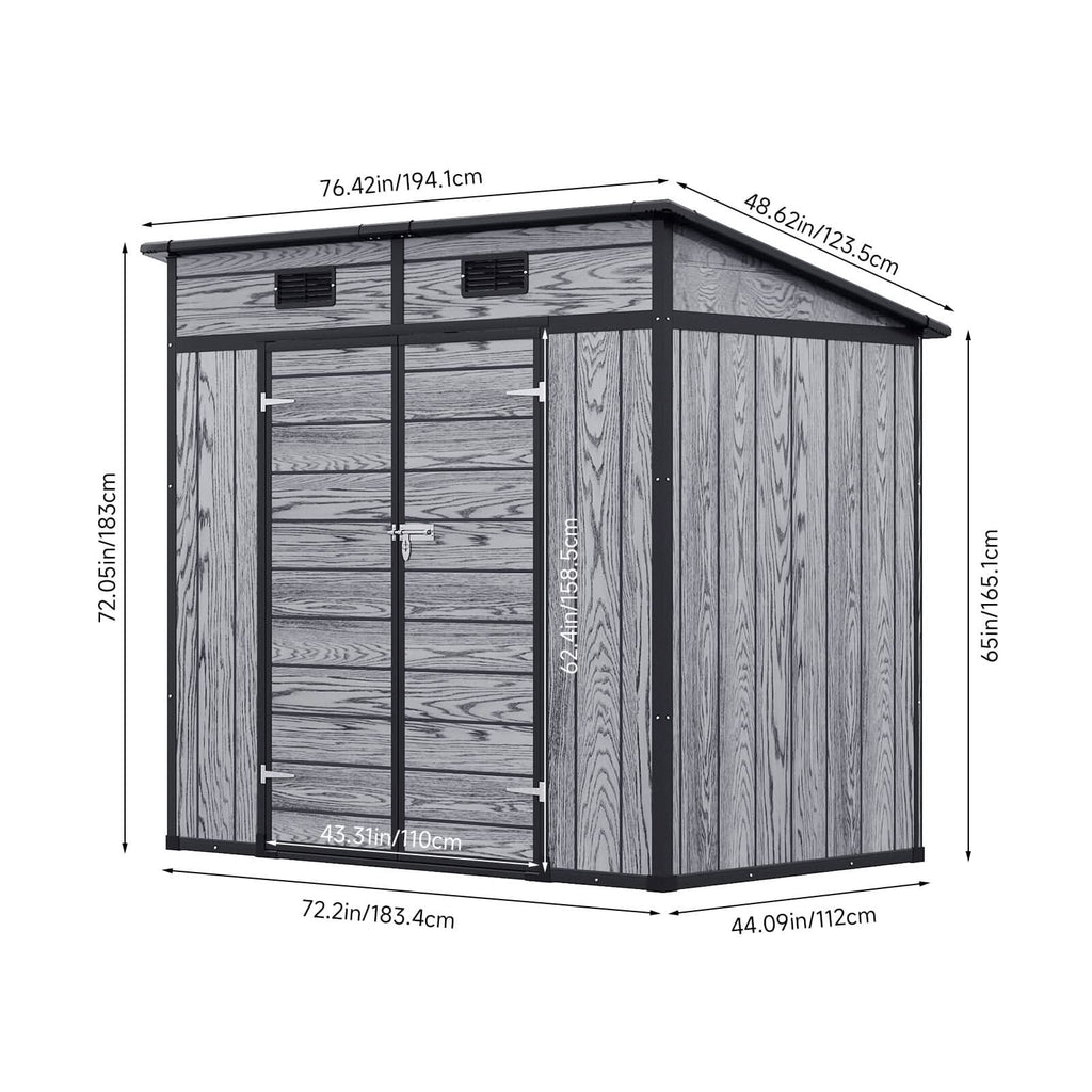 6x4ft / 8x4ft Plastic Outdoor Garden Storage Shed  with Light Grey