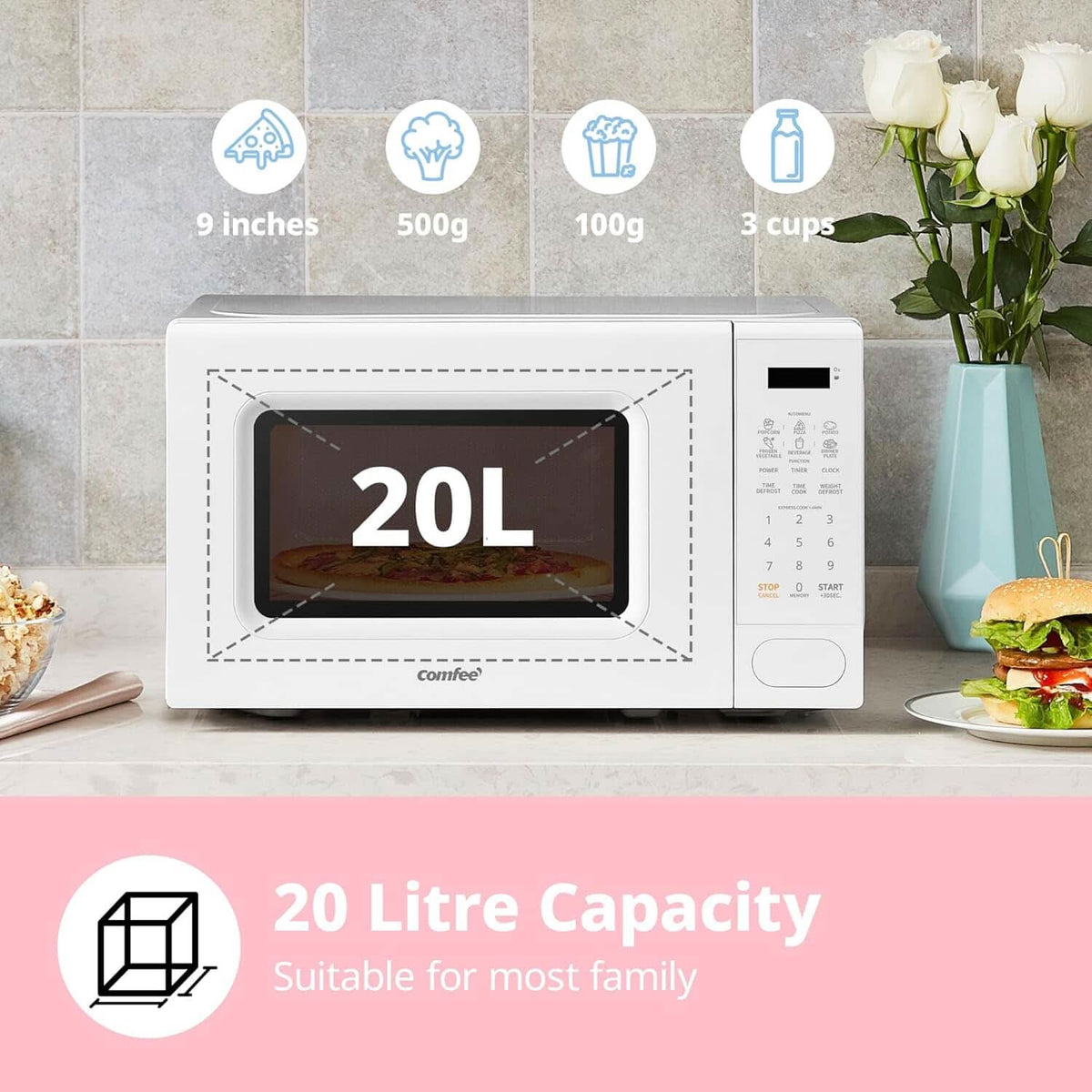 COMFEE 700W 20L Countertop Microwave Oven with LED Display