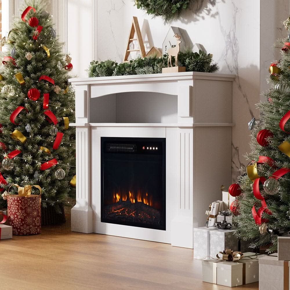 Wood Grain Fireplace Cabinet with 18inch Electric Fire | Touchscreen-enabled & remote-controlled