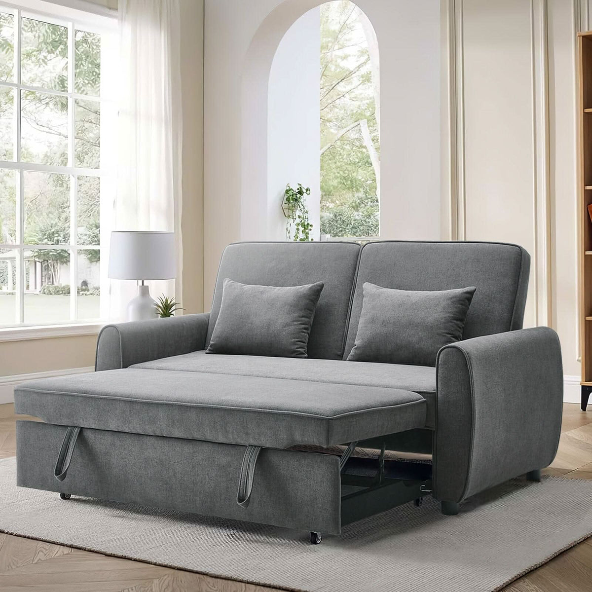 5ft Convertible Sofa Bed Grey Lounger