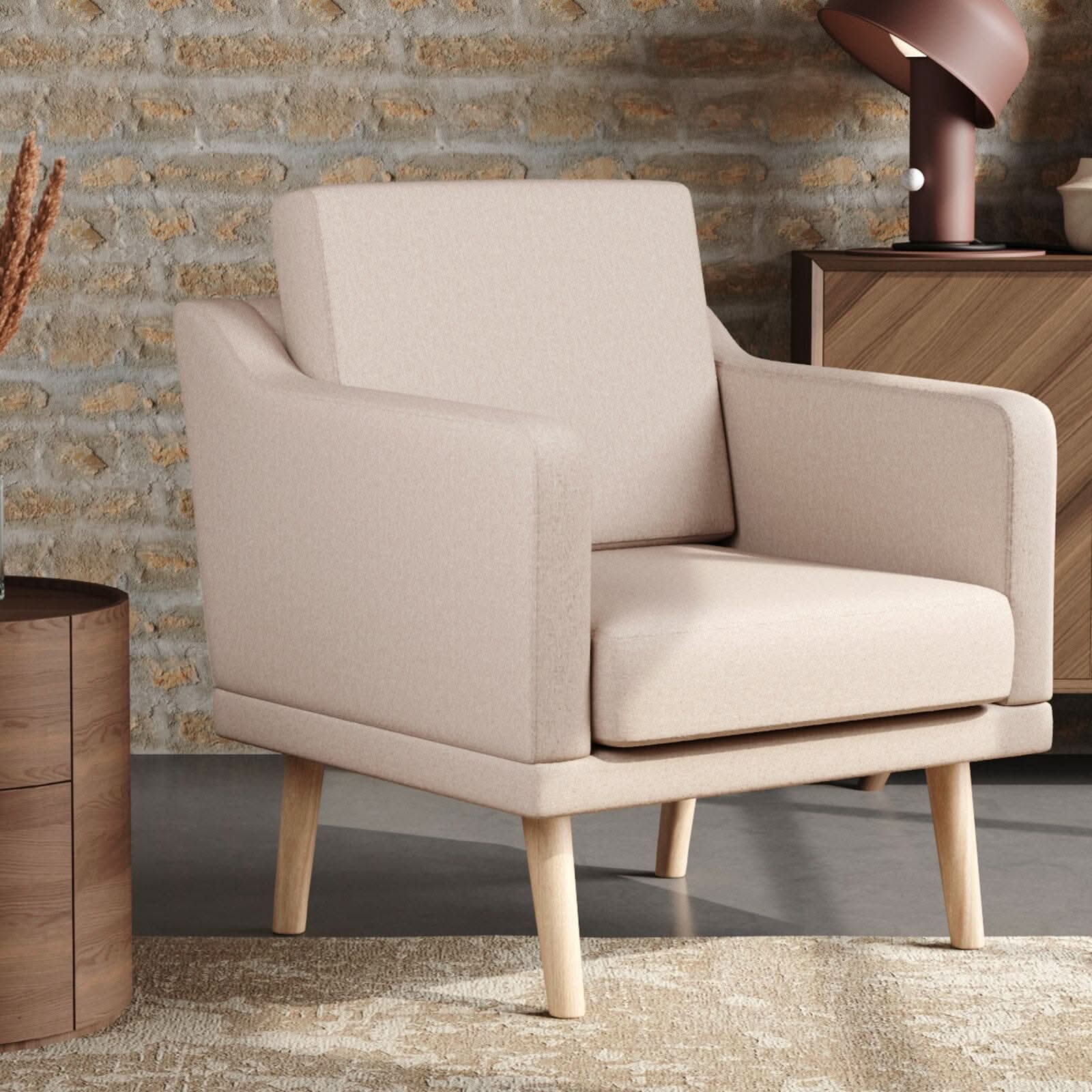2ft Upholstered Armchair Linen Pebble Weave Padded Single Sofa
