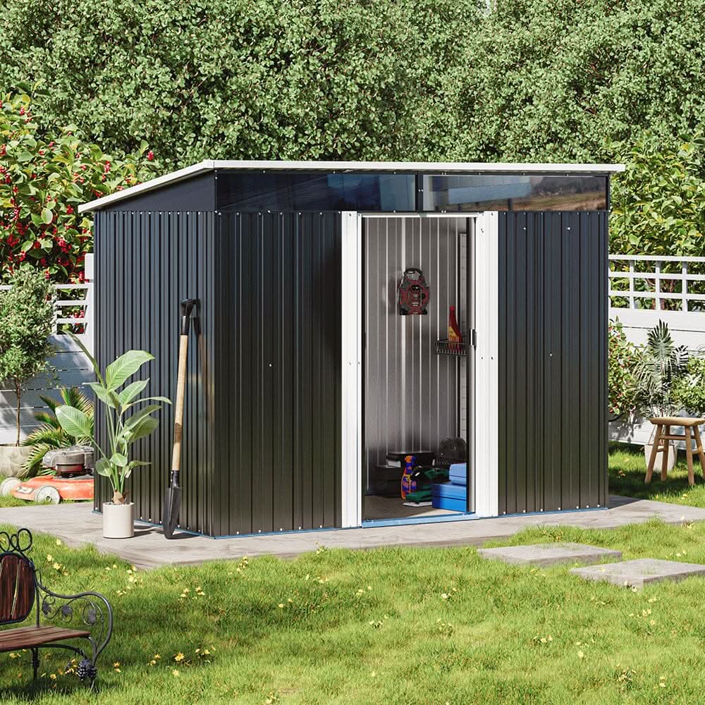 8.5X4ft/ 8.5X6ft Metal Garden Bike Sheds Storage Shed with Lockable Sliding Doors