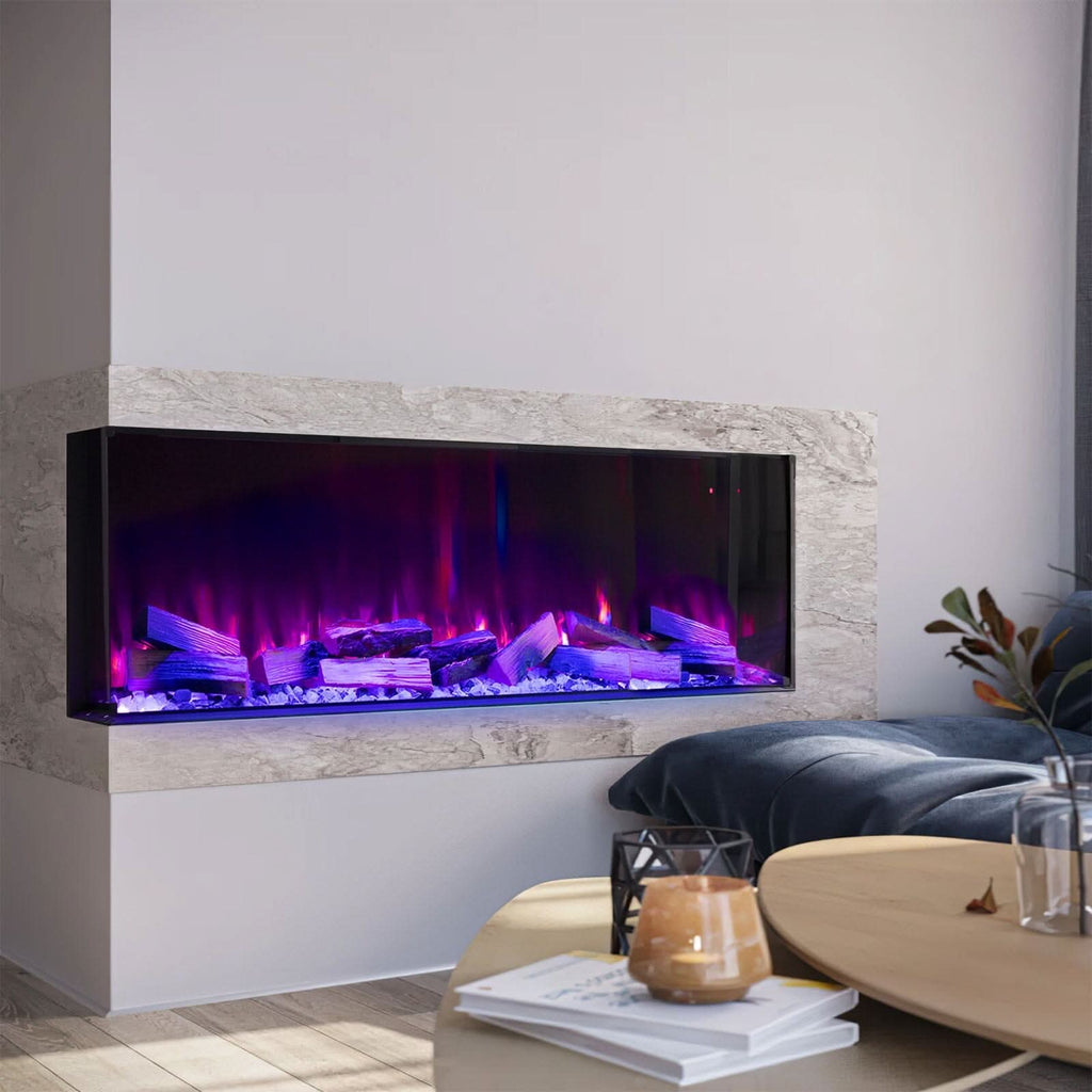 40/50/60/70-Inch 3-Sided Freestanding Electric Fireplace 12 Flame Colours and 5 Brightness Modes