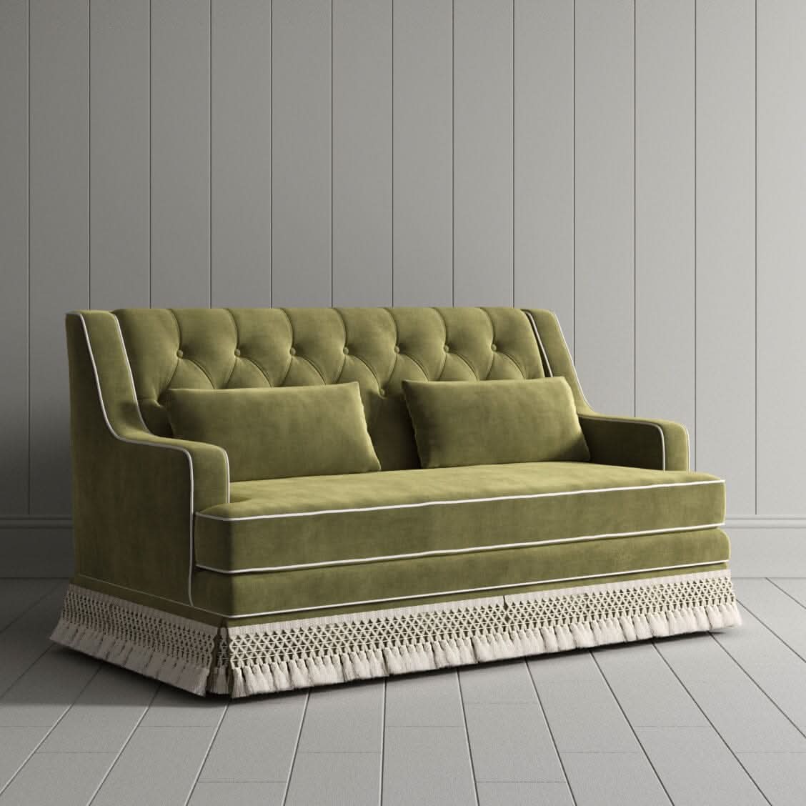 Cottonfy Fringe Skirt Sofa Velvet Linen Comfort Relaxed Living Olive Green Velvet