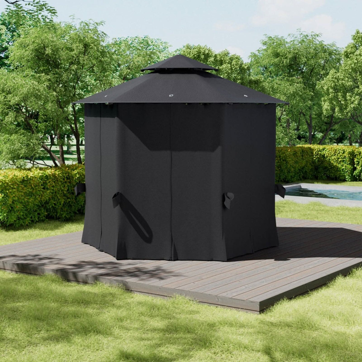 1.6x1.6x1.6m Dark Grey Hexagonal Shade Canopy with Fence