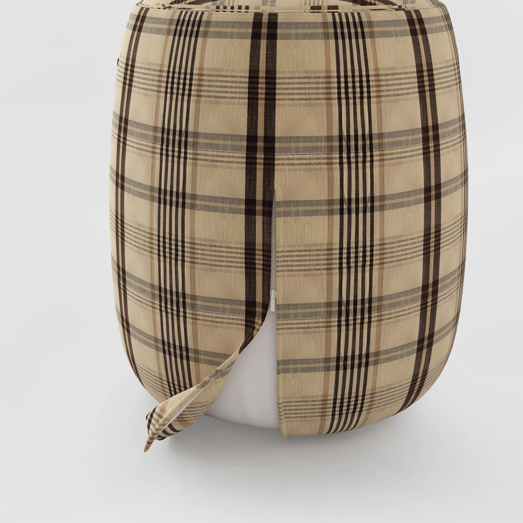 Haven British Check Round Pouffe Footstool with Leather Handle