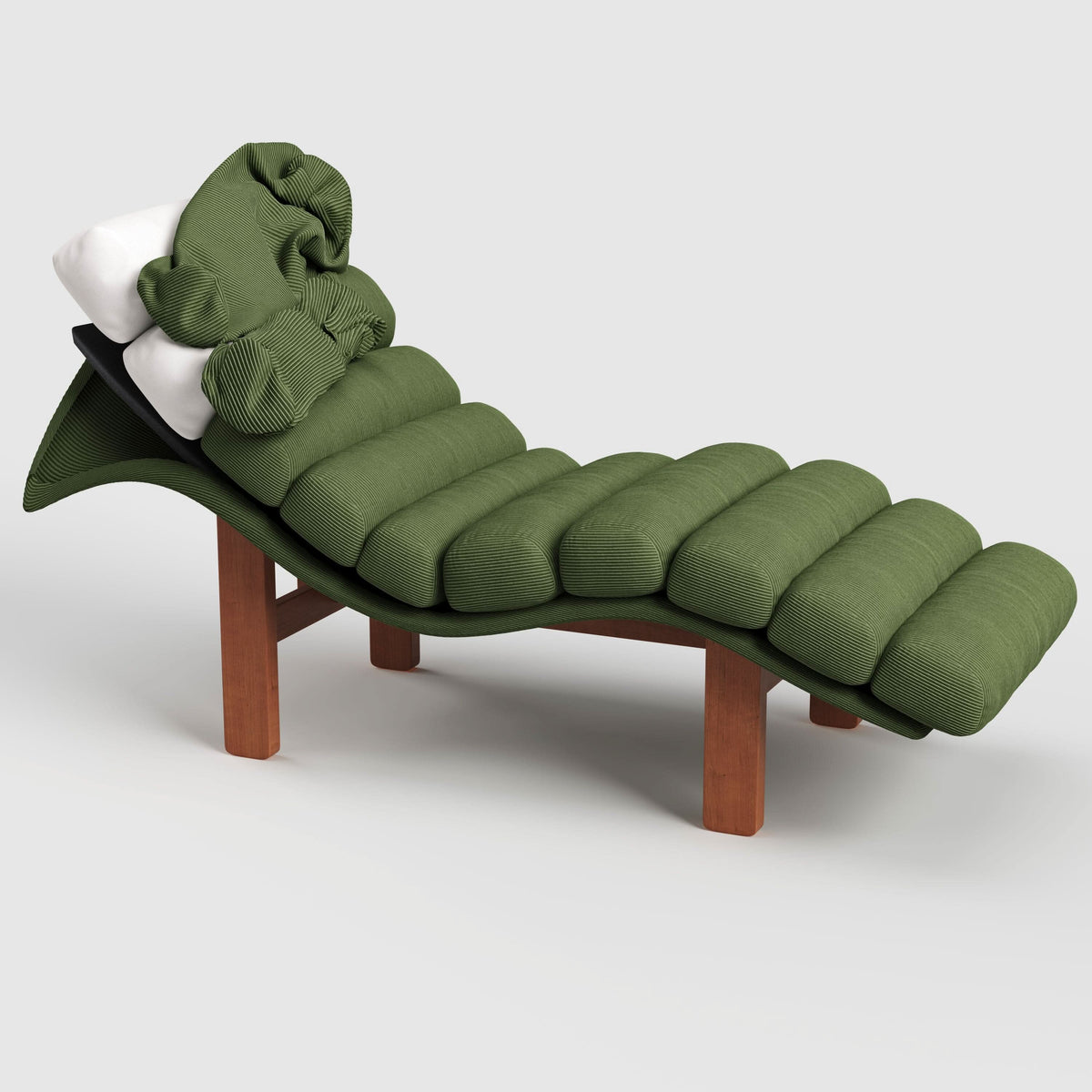Cottonfy Modern Ergonomic Corduroy Chaise Lounge with Natural Wooden Frame