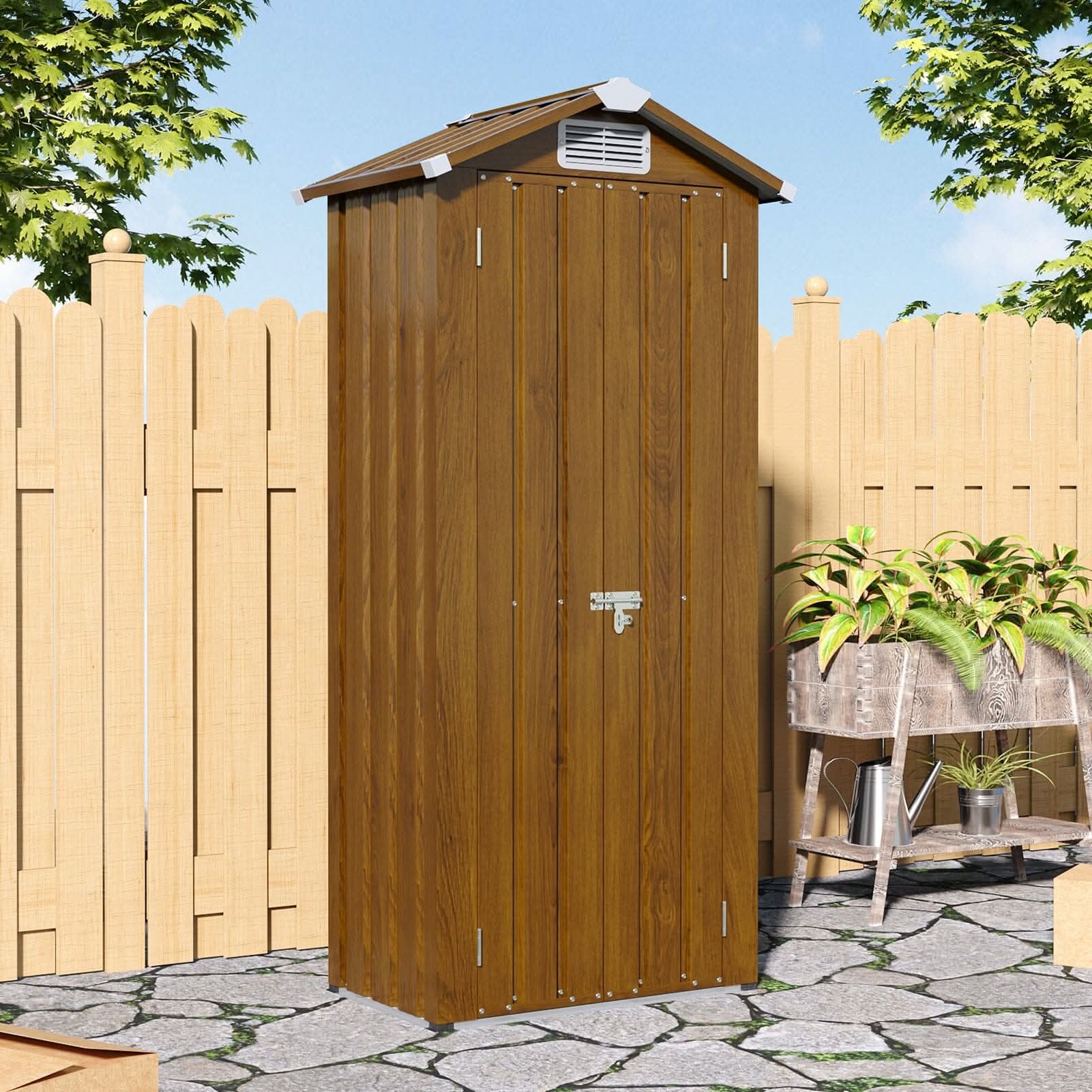 2.7*1.9FT Apex Roof Yellow Wood Grain Tool Cabinet