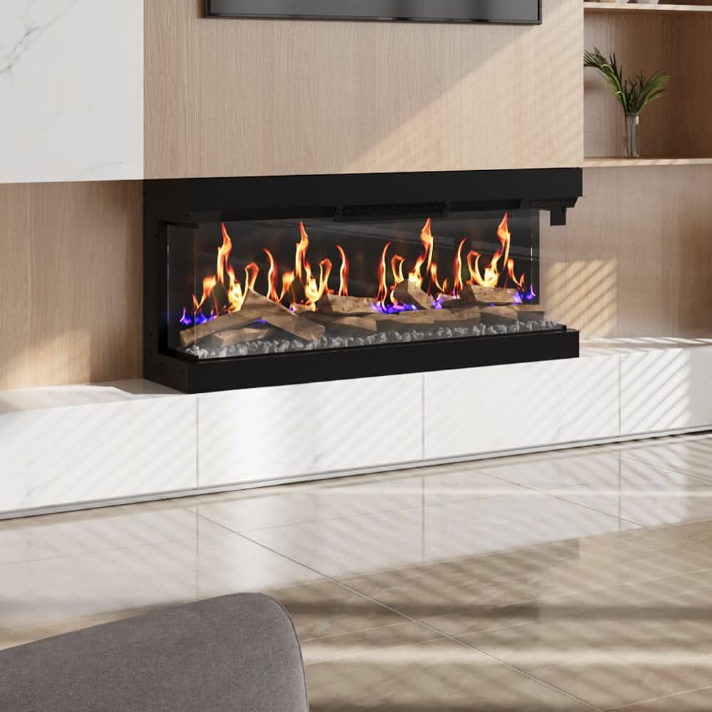 40/50/60/70-Inch 3-Sided Freestanding Electric Fireplace 12 Flame Colours and 5 Brightness Modes