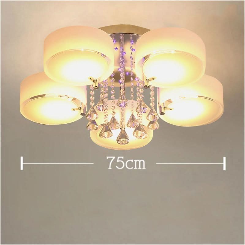 Ceiling Light Semi-Flush Mount, Cylindrical Acrylic Lampshades, Crystal Drops