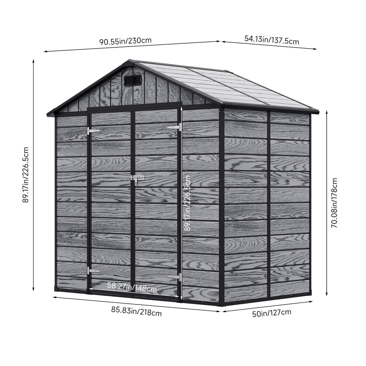 8x4/6x6ft PP Outdoor Apex/Flat Roof Garden Storage Shed with Window and Vent