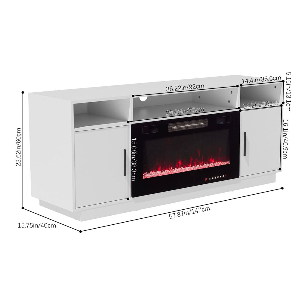 30Inch Electric Fireplace TV Stand | Large Media Cabinet with 24 Colour Options