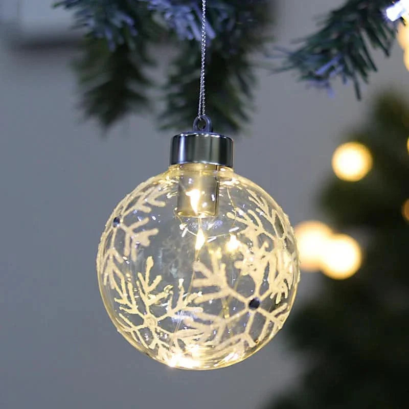 Set of 6 Clear Snowflakes Ball Christmas Glass LED Light Hanging Ornaments