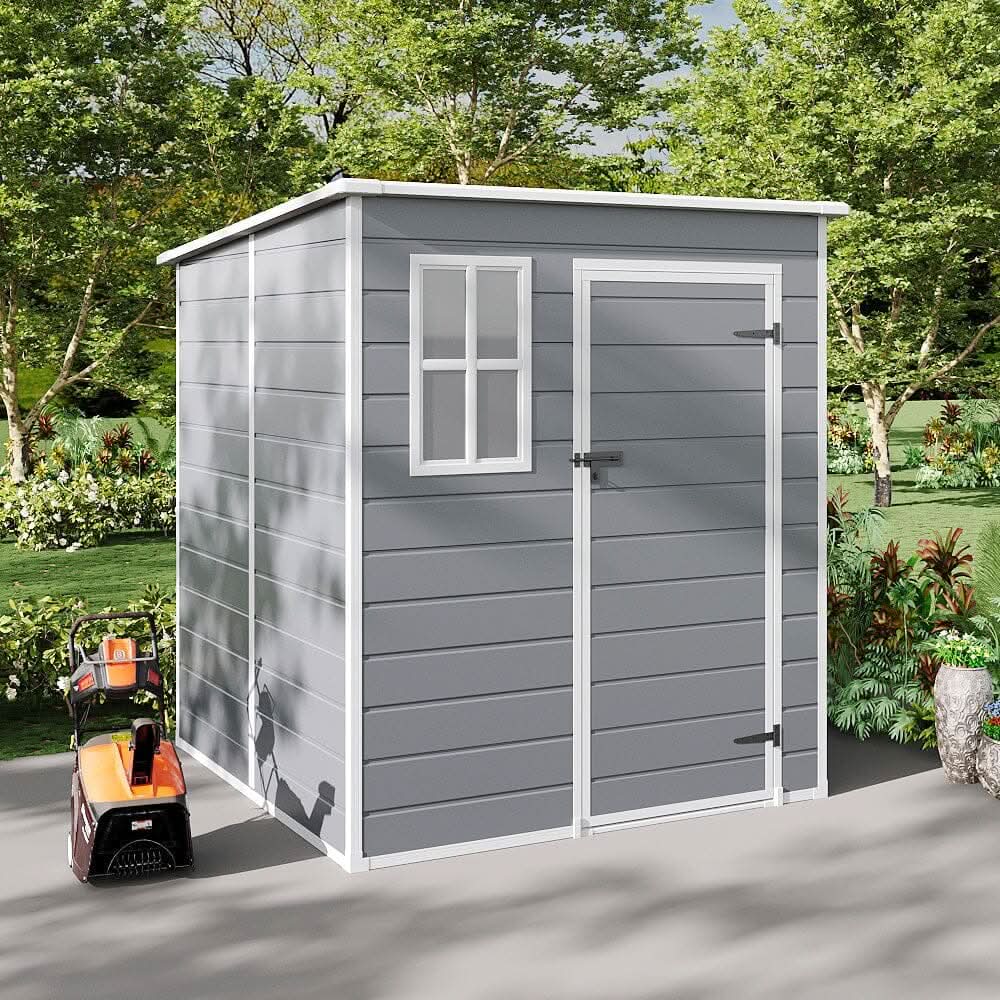 8x4/6x6ft PP Outdoor Apex/Flat Roof Garden Storage Shed with Window and Vent