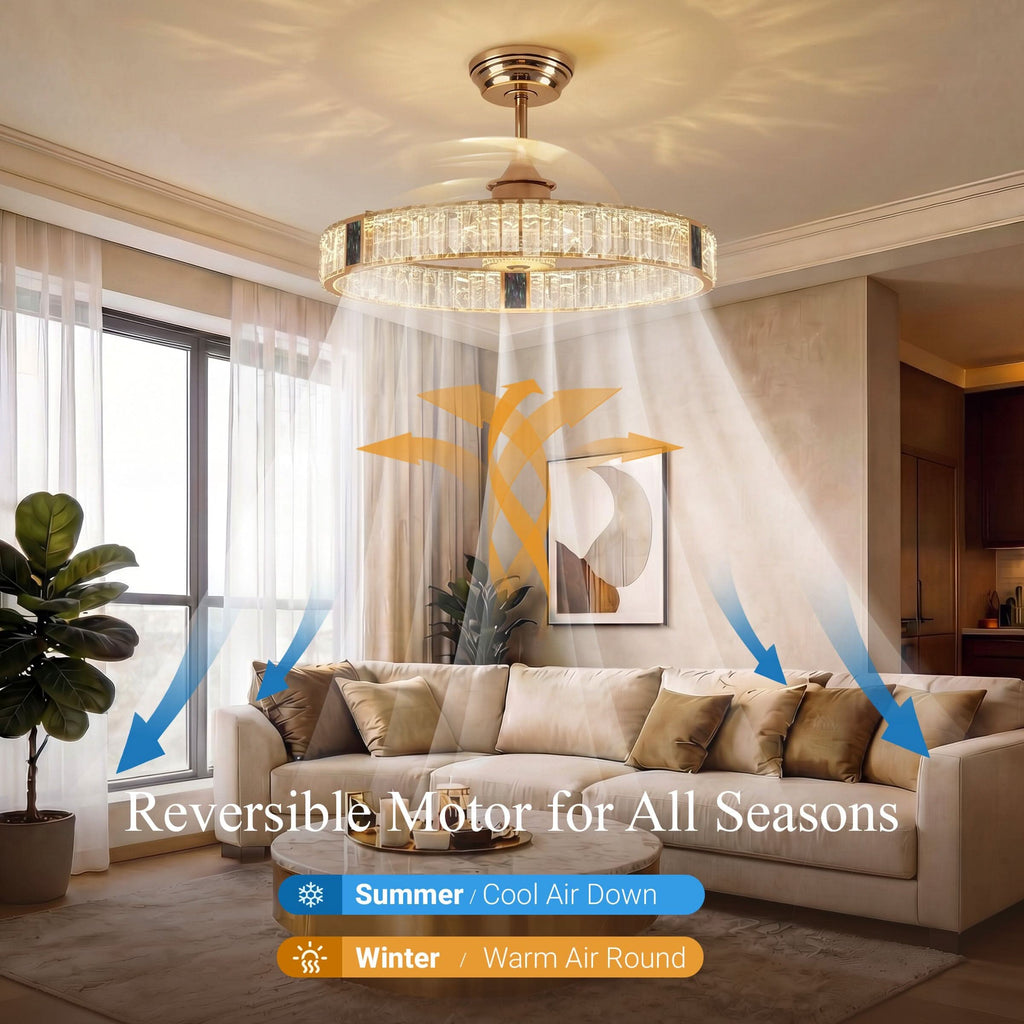 Lightsin 60cm Gold Crystal Ceiling Fan with LED Light, Remote Control & 6 Speeds
