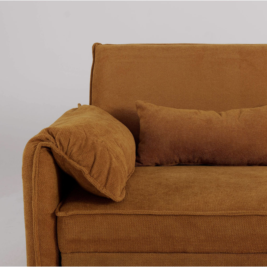 Caramel & Ginger Yellow Fabric Sofa Bed with Adjustable Backrest and Easy Pull-Out Mechanism