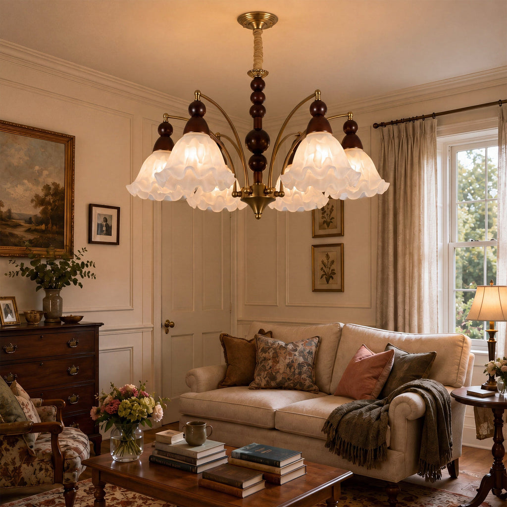 6-Light White Glass Chandelier | Adjustable E27 Ceiling Lamp