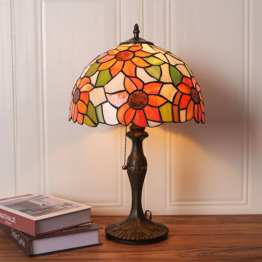 Lightsin Tiffany Table Lamp | Handcrafted Stained Glass Floral Petals Series White and Green