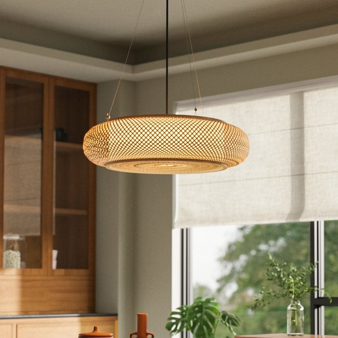 Lightsin Lutta-Handwoven Bamboo Pendant Light for Kitchen Island or Living Room