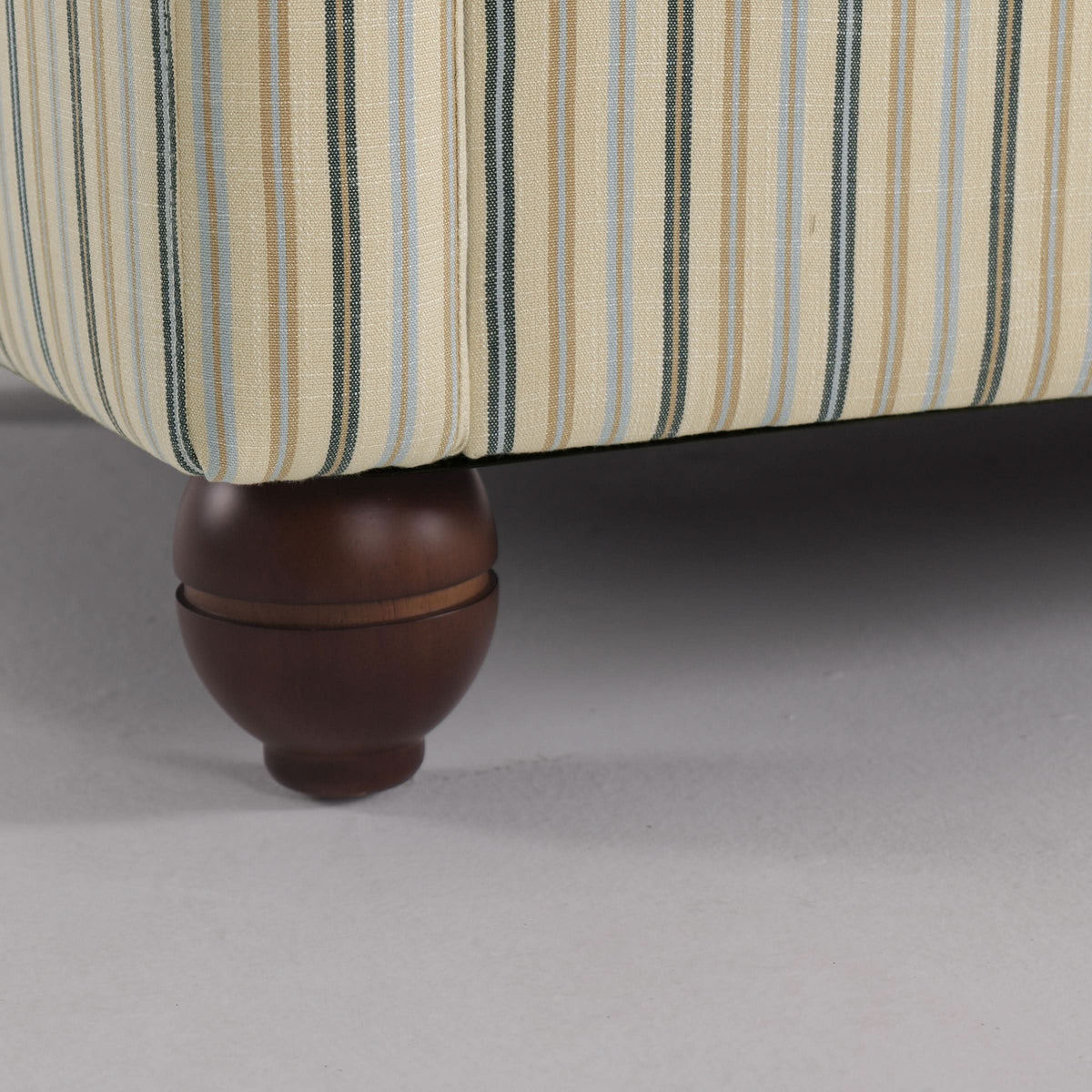 Cottonfy Striped Cotton Linen Blend Rolled Arm Sofa with Soild Wood Bun Feet